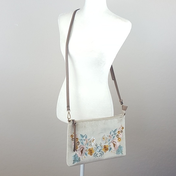 Urban Boutique Taupe Embroidered Floral and Velvet Crossbody‎ - Picture 2 of 7